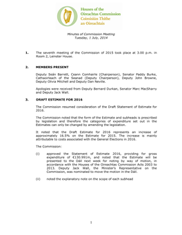 Houses of the Oireachtas Commission Minutes 2015