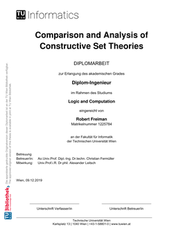 Comparison and Analysis of Constructive Set Theories