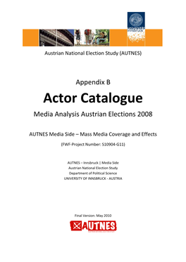 Actor Catalogue Media Analysis Austrian Elections 2008