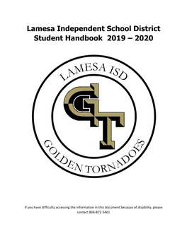 Lamesa Independent School District Student Handbook 2019 – 2020