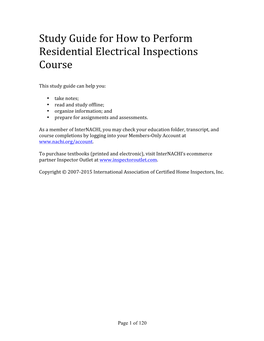 Study Guide for How to Perform Residential Electrical Inspections Course