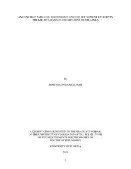 Ancient Iron Smelting Technology and the Settlement Pattern in the Kiri Oya Basin in the Dry Zone of Sri Lanka