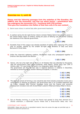 Exercise No. 1, Unit 4B