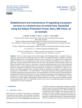 Establishment and Maintenance of Regulating Ecosystem Services in A