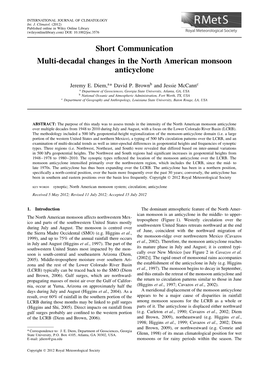 Multidecadal Changes in the North American Monsoon Anticyclone