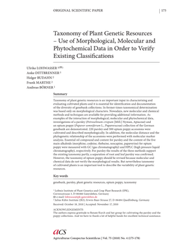 Taxonomy of Plant Genetic Resources – Use of Morphological, Molecular and Phytochemical Data in Order to Verify Existing Classifi Cations