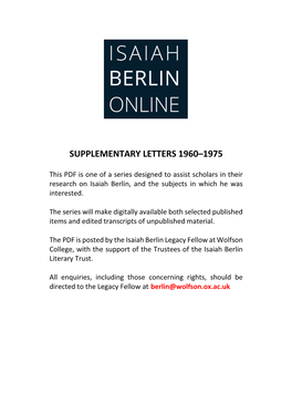 Supplementary Letters 1960–1975