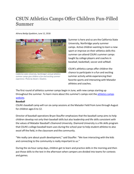 CSUN Athletics Camps Offer Children Fun-Filled Summer