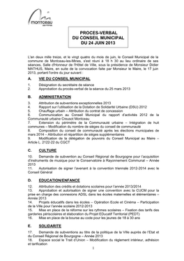 Proces-Verbal Du Conseil Municipal Du 24 Juin 2013