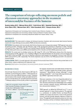 The Comparison of Triceps-Reflecting Anconeus Pedicle and Olecranon Osteotomy Approaches in the Treatment of Intercondylar Fractures of the Humerus