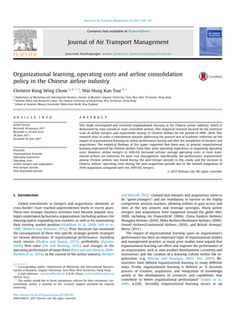 Organizational Learning, Operating Costs and Airline Consolidation Policy in the Chinese Airline Industry