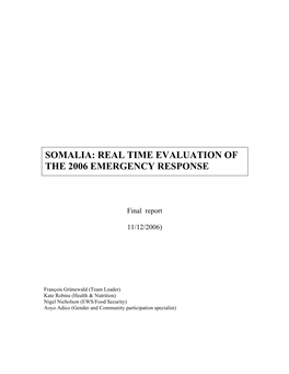 Somalia: Real Time Evaluation of the 2006 Emergency Response