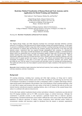 Real-Time Medical Visualization of Human Head and Neck Anatomy and Its Applications for Dental Training and Simulation