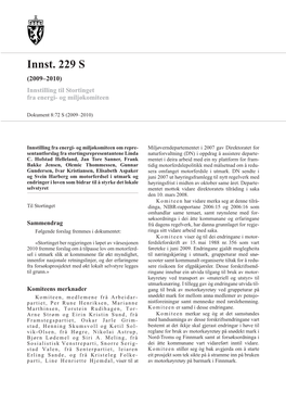 Innst. 229 S (2009–2010) Innstilling Til Stortinget Fra Energi- Og Miljøkomiteen