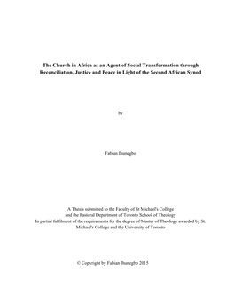 The Church in Africa As an Agent of Social Transformation Through Reconciliation, Justice and Peace in Light of the Second African Synod