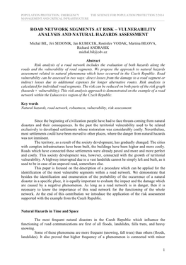 Road Network Segments at Risk – Vulnerability Analysis and Natural Hazards Assessment