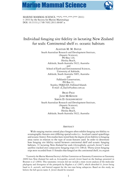 Individual Foraging Site Fidelity in Lactating New Zealand Fur Seals