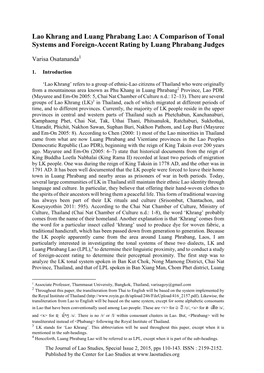 Lao Khrang and Luang Phrabang Lao: a Comparison of Tonal Systems and Foreign-Accent Rating by Luang Phrabang Judges