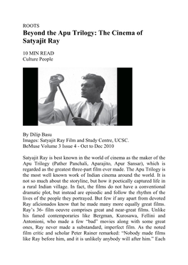 Beyond the Apu Trilogy: the Cinema of Satyajit Ray