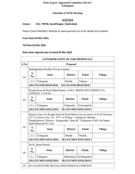 Telangana Schedule of 107Th Meeting