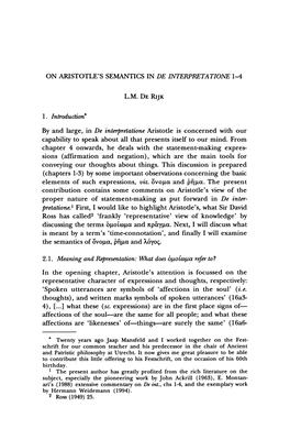 ON ARISTOTLE's SEMANTICS in DE INTERPRETATIONE 1-4 by And