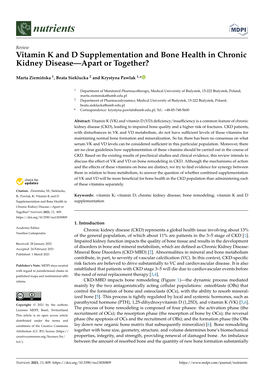 Vitamin K and D Supplementation and Bone Health in Chronic Kidney Disease—Apart Or Together?