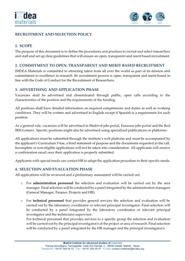 Recruitment and Selection Policy 1. Scope