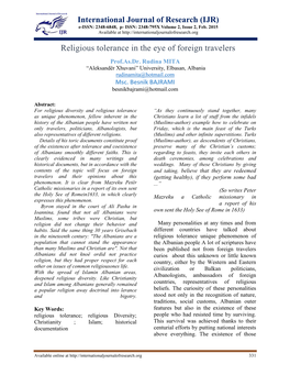 Religious Tolerance in the Eye of Foreign Travelers Prof.As.Dr