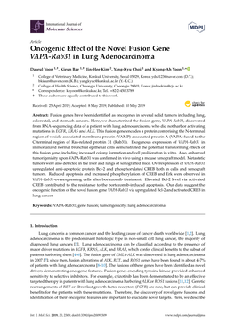 Oncogenic Effect of the Novel Fusion Gene VAPA-Rab31 in Lung