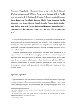 Francesca Cappelletti E Giovanni Sassu (A Cura Di), Carlo Bononi. L'ultimo Sognatore Dell'officina Ferrarese, Prefazione Di