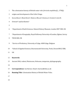 1 the Colonisation History of British Water Vole (Arvicola Amphibius[L., 1758])