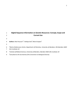 Digital Sequence Information on Genetic Resources: Concept, Scope and 2 Current Use