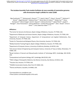 The Juicebox Assembly Tools Module Facilitates De Novo Assembly of Mammalian Genomes with Chromosome-Length Scaffolds for Under $1000