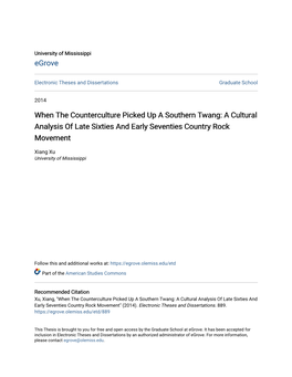 When the Counterculture Picked up a Southern Twang: a Cultural Analysis of Late Sixties and Early Seventies Country Rock Movement