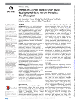 AMMECR1: a Single Point Mutation Causes Developmental Delay