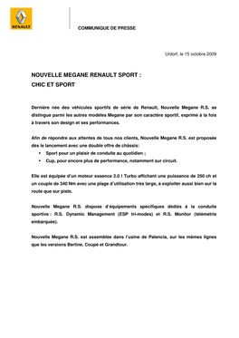 Nouvelle Megane Renault Sport : Chic Et Sport