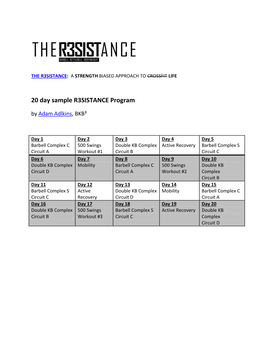 20 Day Sample R3SISTANCE Program by Adam Adlkins, BKB³