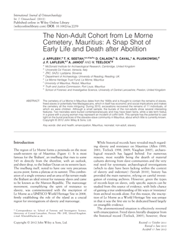 The Nonadult Cohort from Le Morne Cemetery, Mauritius: a Snap Shot of Early Life and Death After Abolition