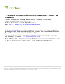 A Phylogenetic and Biogeographic Study of the Genus Lilaeopsis (Apiaceae Tribe Oenantheae) Author(S) :Tiffany S