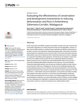 Evaluating the Effectiveness of Conservation and Development Investments in Reducing Deforestation and Fires in Ankeniheny-Zahemena Corridor, Madagascar