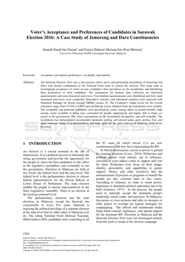 Voter's Acceptance and Preferences of Candidates in Sarawak Election