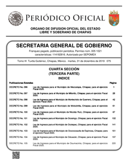 SECRETARIA GENERAL DE GOBIERNO Franqueo Pagado, Públicación Periódica