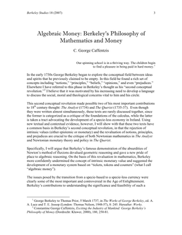 Algebraic Money: Berkeley's Philosophy of Mathematics And
