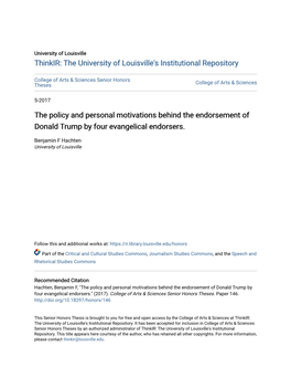 The Policy and Personal Motivations Behind the Endorsement of Donald Trump by Four Evangelical Endorsers