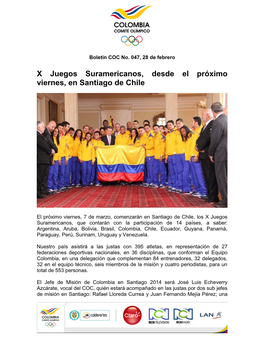 X Juegos Suramericanos, Desde El Próximo Viernes, En Santiago De Chile