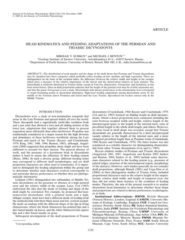 Article Head Kinematics and Feeding Adaptations of the Permian and Triassic Dicynodonts