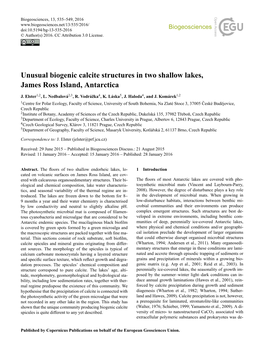 Unusual Biogenic Calcite Structures in Two Shallow Lakes, James Ross Island, Antarctica