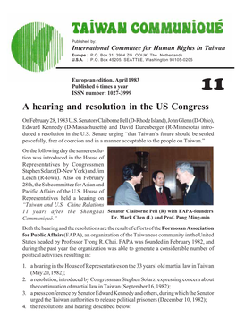 A Hearing and Resolution in the US Congress