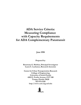 ADA Service Criteria: Measuring Compliance with Capacity Requirements for ADA Complementary Paratransit