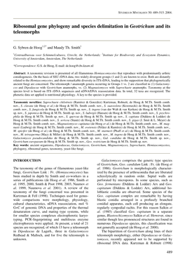 Ribosomal Gene Phylogeny and Species Delimitation in Geotrichum and Its Teleomorphs